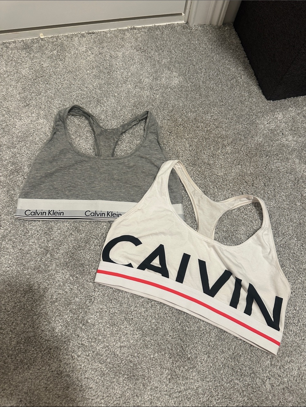 Calvin Klein Racerback Sports Bra Duo — Gray & White with Logo